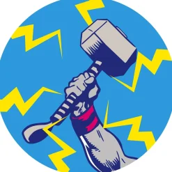 Sanders & Sanders Zelfklevende Behangcirkel The Avengers Mjolnir Blauw En Geel - Ø 128 Cm - 612051