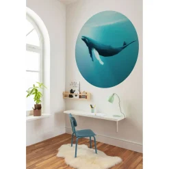 Sanders & Sanders Zelfklevende Behangcirkel Walvis Turquoise - Diam. 125 Cm - 611797