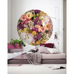 Sanders & Sanders Zelfklevende Behangcirkel Bloemen Multicolor - Diam. 125 Cm - 611806