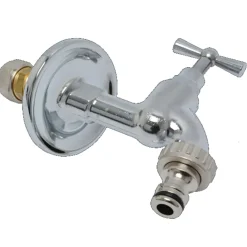 Sanivesk meerlagen buitenkraan met rozet chroom (knel x buitendraad) 16x2mm x 1/2"