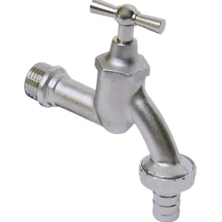 Sanivesk tapkraan met krukbediening en slangwartel mat chroom ( buitendraad x buitendraad ) 1/2" x 3/4"