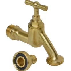 Sanivesk tapkraan met krukbediening en slangwartel messing ( buitendraad x buitendraad ) 1/2" x 3/4"