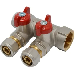 Sanivesk verdeler meerlagen 2Gr + kogelkraan rood 3/4"Fx16mm