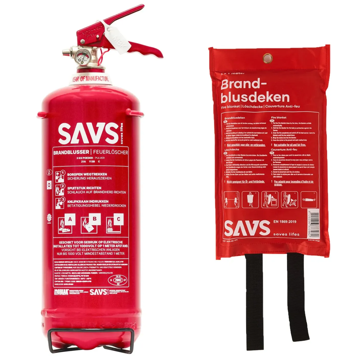 SAVS Brandblus Box - Poederblusser 3 Kg + Blusdeken - L - Met Montagebeugel