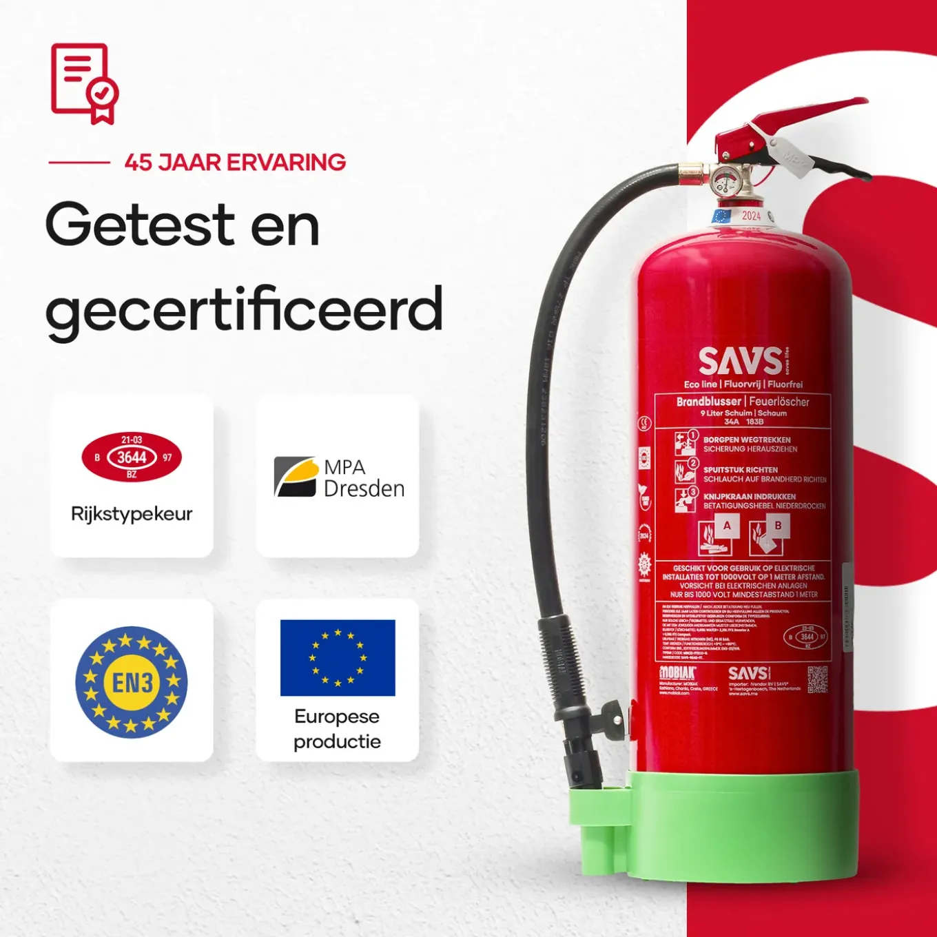 Savs Schuimblusser 9 Liter Ab - 100% Fluorvrij - Met Montagebeugel - 9l