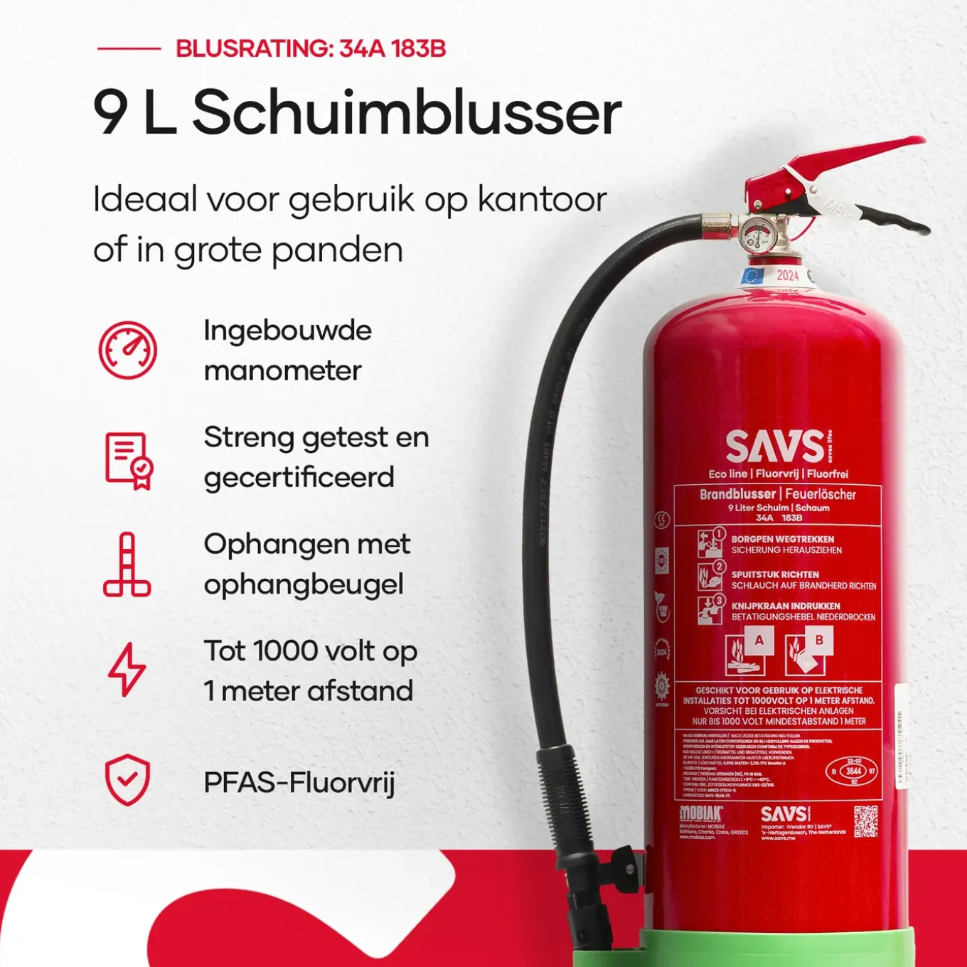 Savs Schuimblusser 9 Liter Ab - 100% Fluorvrij - Met Montagebeugel - 9l
