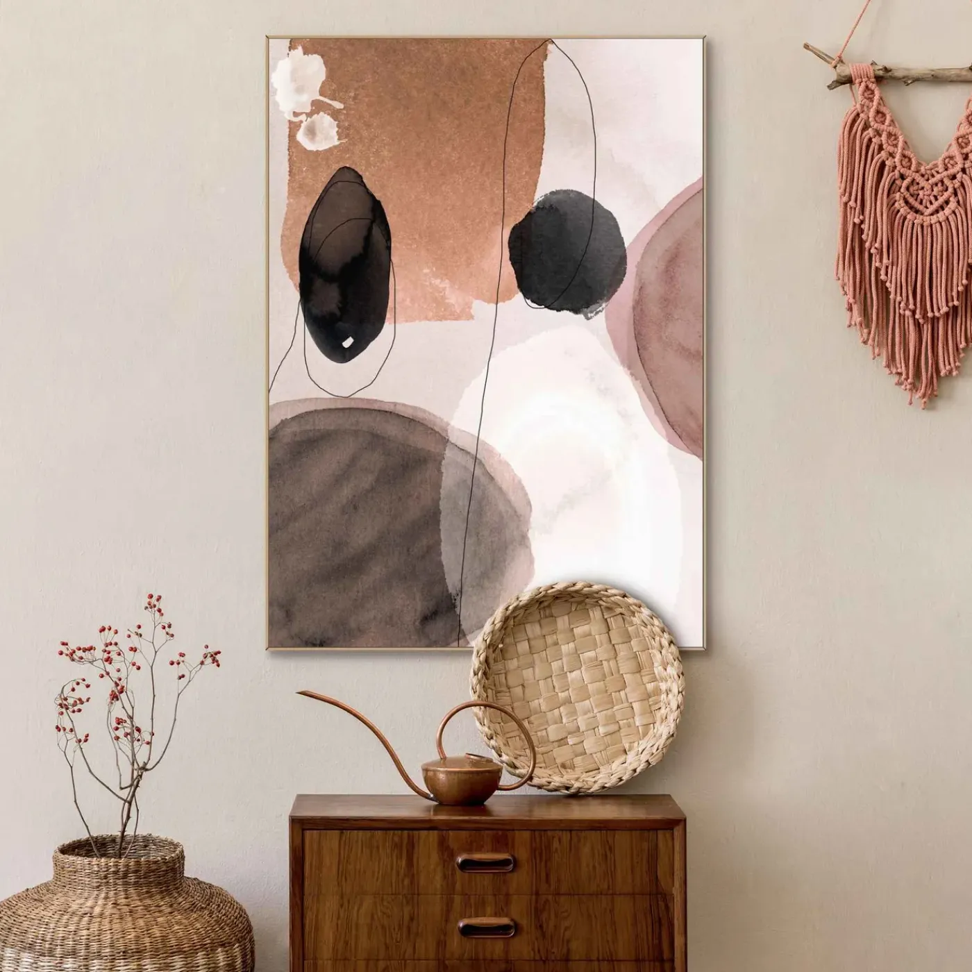Overig Schilderij Abstracte Vormen - 50x70 cm - Bruin - Hout