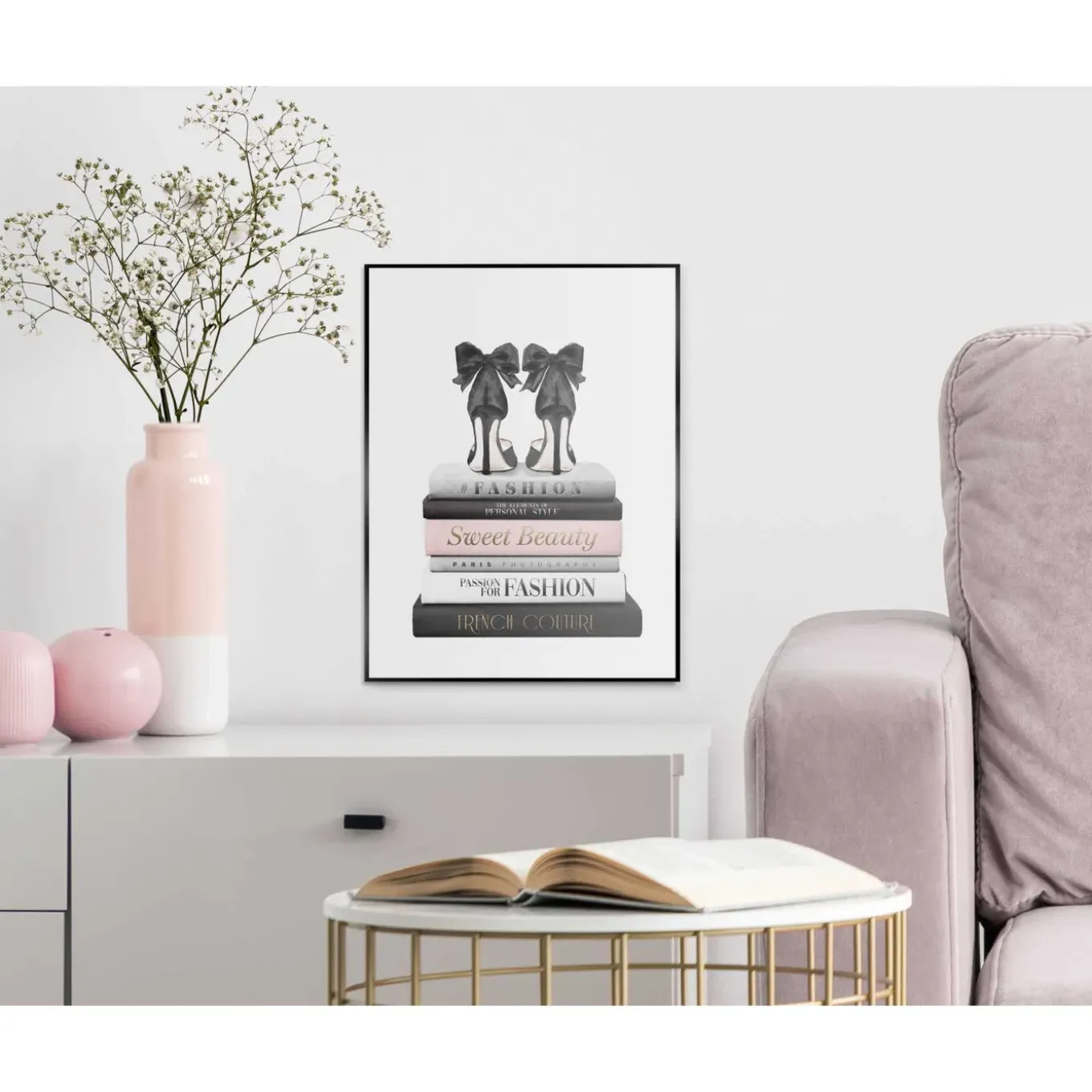 Schilderij Fashion Boeken - 30x40 cm - Zwart - Hout