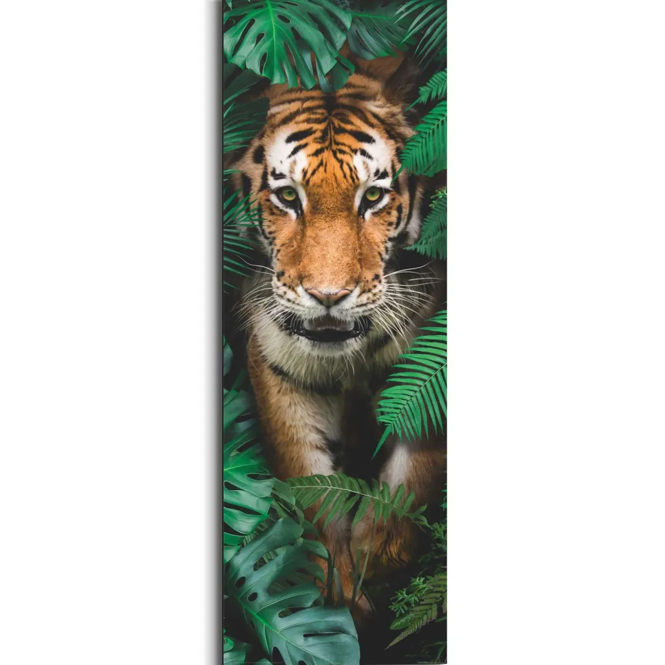Schilderij Jungle Tijger - 30x90 cm - Groen - Hout