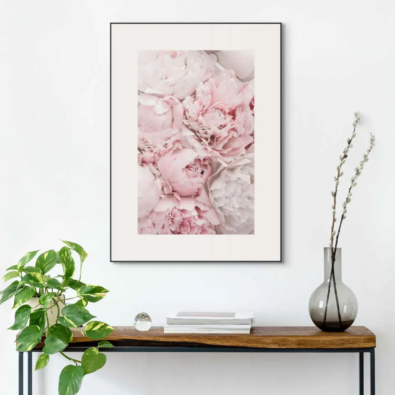 Schilderij Pioenrozen - 50x70 cm - Roze - Hout