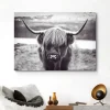 Overig Schilderij Schotse Hooglander - 140x100 cm - Zwart-Wit - Hout