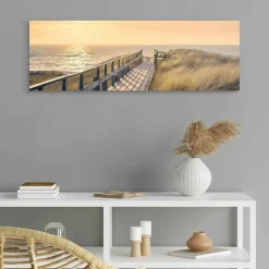 Schilderij Strandpad - 90x30 cm - Zand - Hout