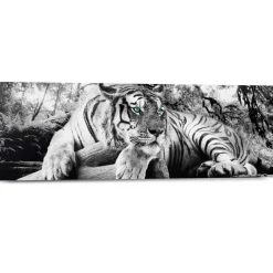 Overig Schilderij Tijger - 90x30 cm - Zwart-Wit - Hout