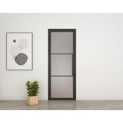 Schulte Complete Glazen Binnendeur – 99x235– Atelier – Matzwart – Satijn – 3 Ruiten–scharnier Links