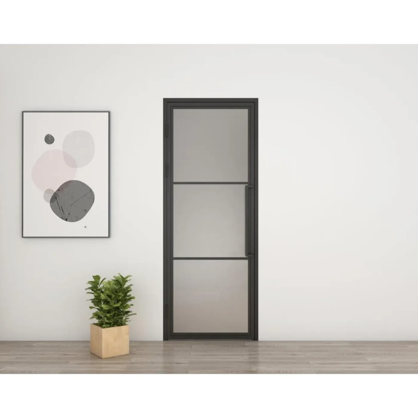Schulte Complete Glazen Binnendeur – 99x235– Atelier – Matzwart – Satijn – 3 Ruiten–scharnier Links