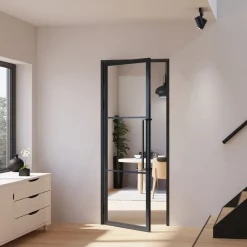 Schulte Complete Glazen Binnendeur 77x201-atelier- Mat Zwart - Helder - 3 Vakken- Scharnieren Links