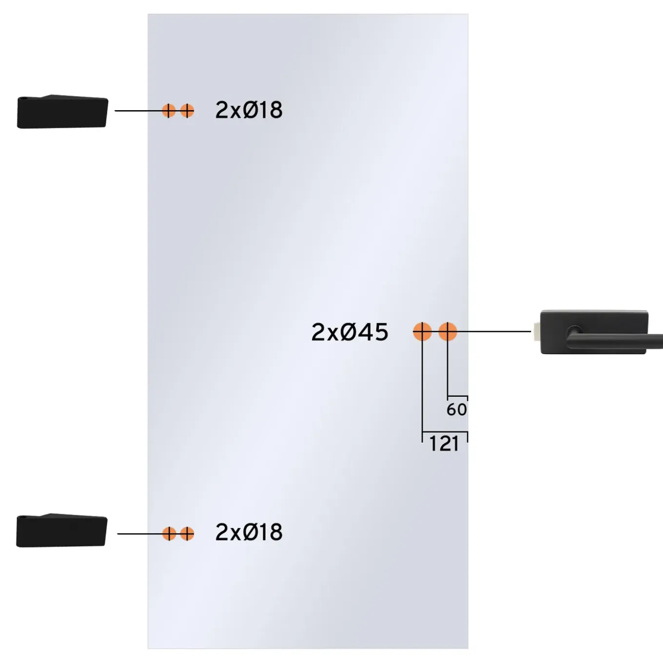 Schulte Complete Glazen Draaideur - 83 X197 Cm - Gesatineerd - Zwart - Zonder Kozijn- Omkeerbaar