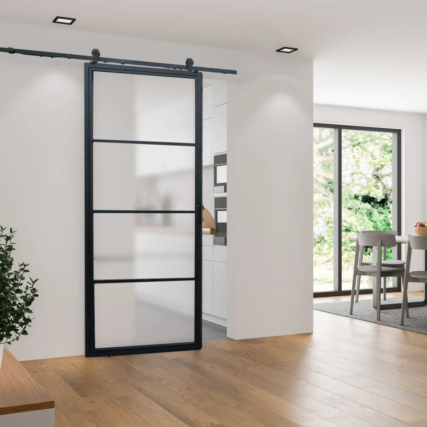 Schulte Complete Glazen Schuifdeur - 90x215 - 4 Vakken - Mat Glas - Decor Industrieel