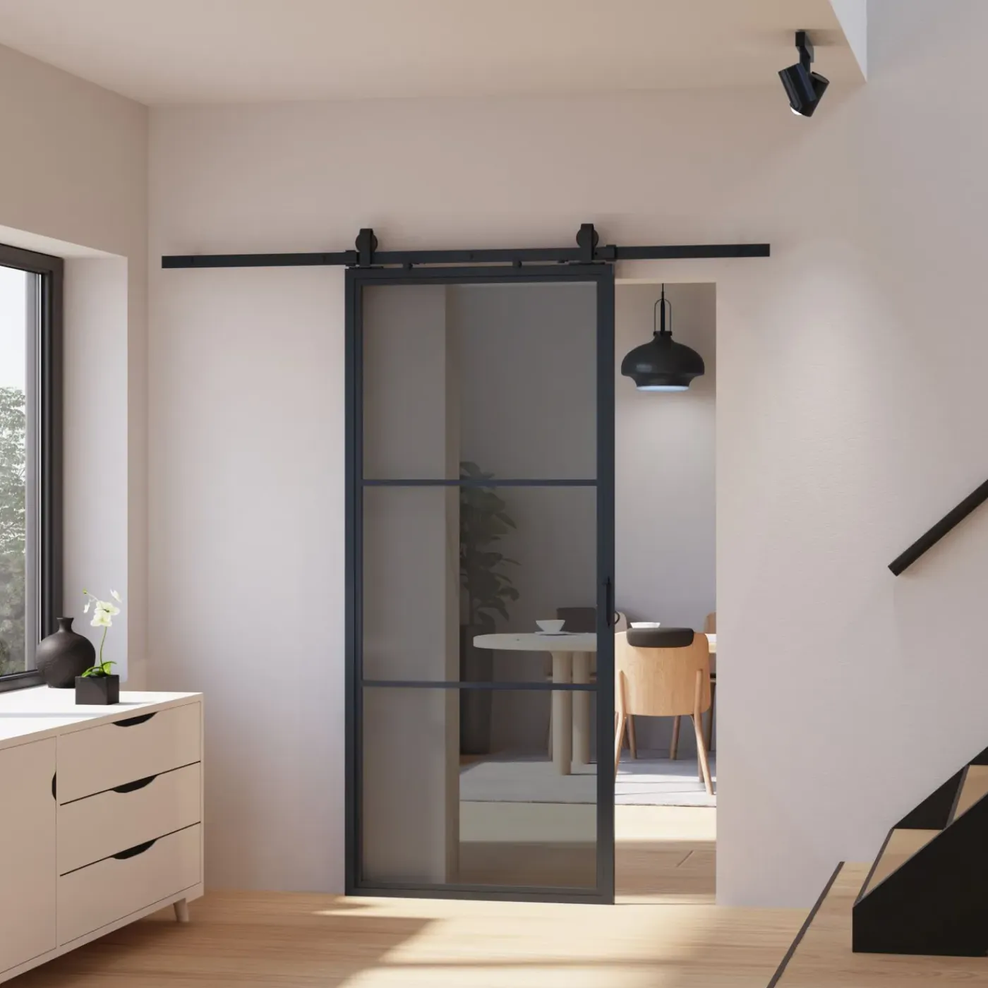Schulte complete glazen schuifdeur - 90x215 cm - antraciet - Loftstyle - zwart -double softclose