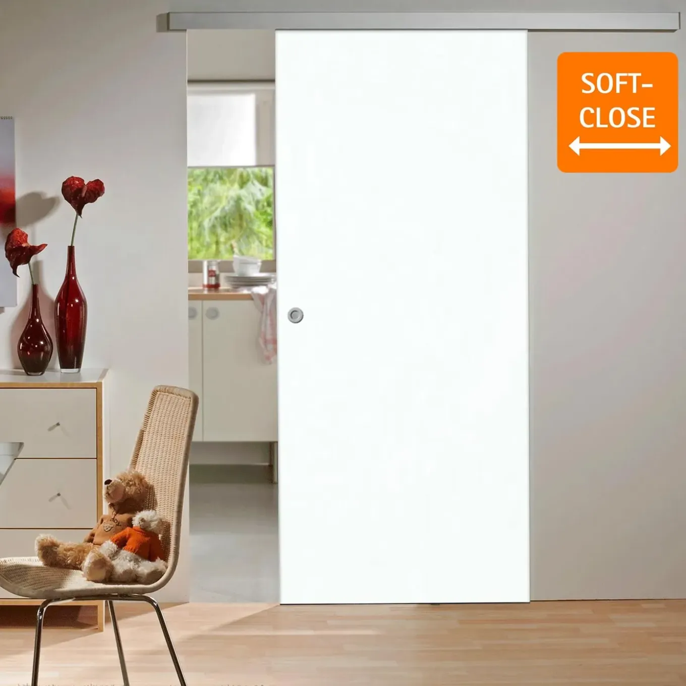 Schulte Complete Schuifdeur Hout - 77x203 - Wit Hout - Ronde Komgreep + Dubbele Softclose Demper