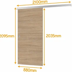 Schulte complete schuifdeur binnendeur hout - 88x203 cm - eiken decor - vierkant handvat alu