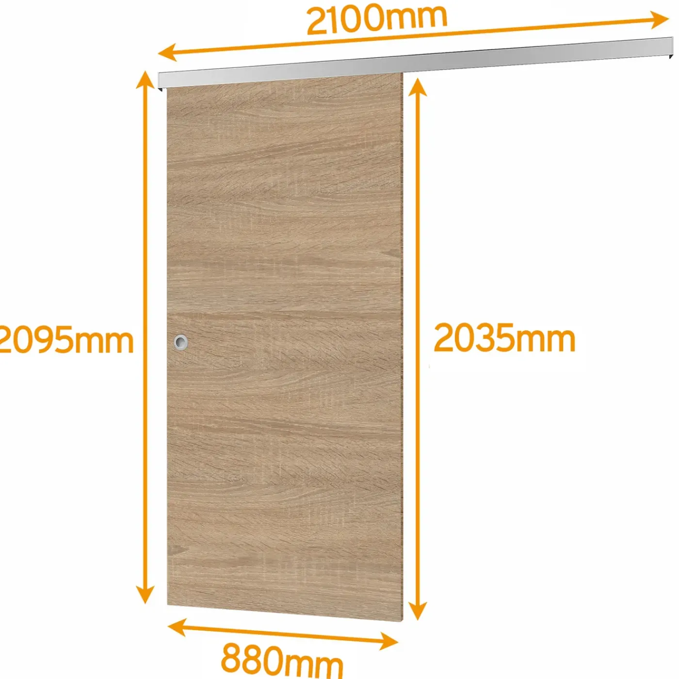 Schulte complete schuifdeur binnendeur hout - 88x203 cm - eiken decor - vierkant handvat alu