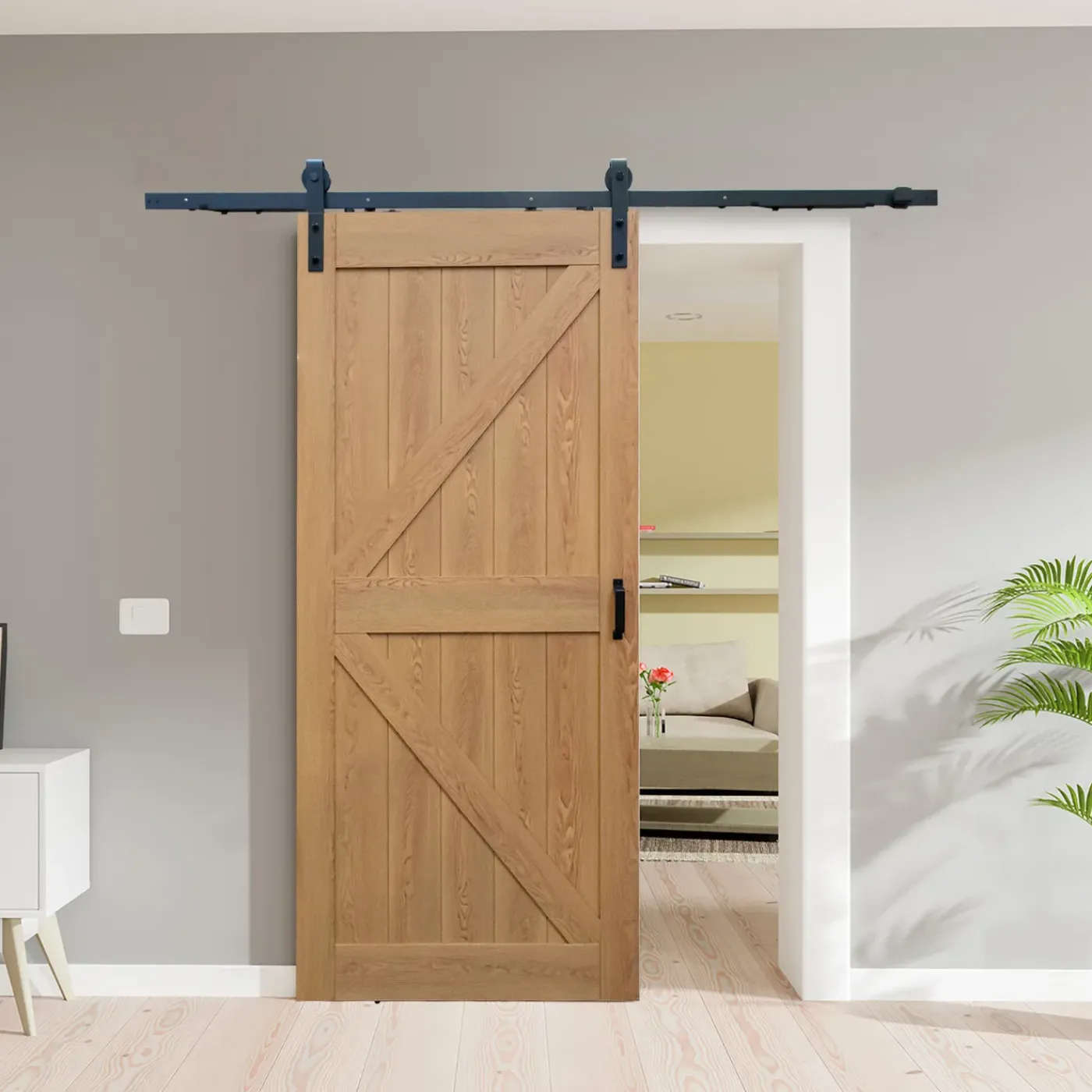 Schulte complete schuifdeur - hout - 103x215 - dekor eiken - bevestiging zwart -eenvoudige montage
