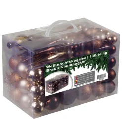 4seasonz Kerstballen Set 130 Kunststof - Ballen Piek En Parelsnoer Bruin