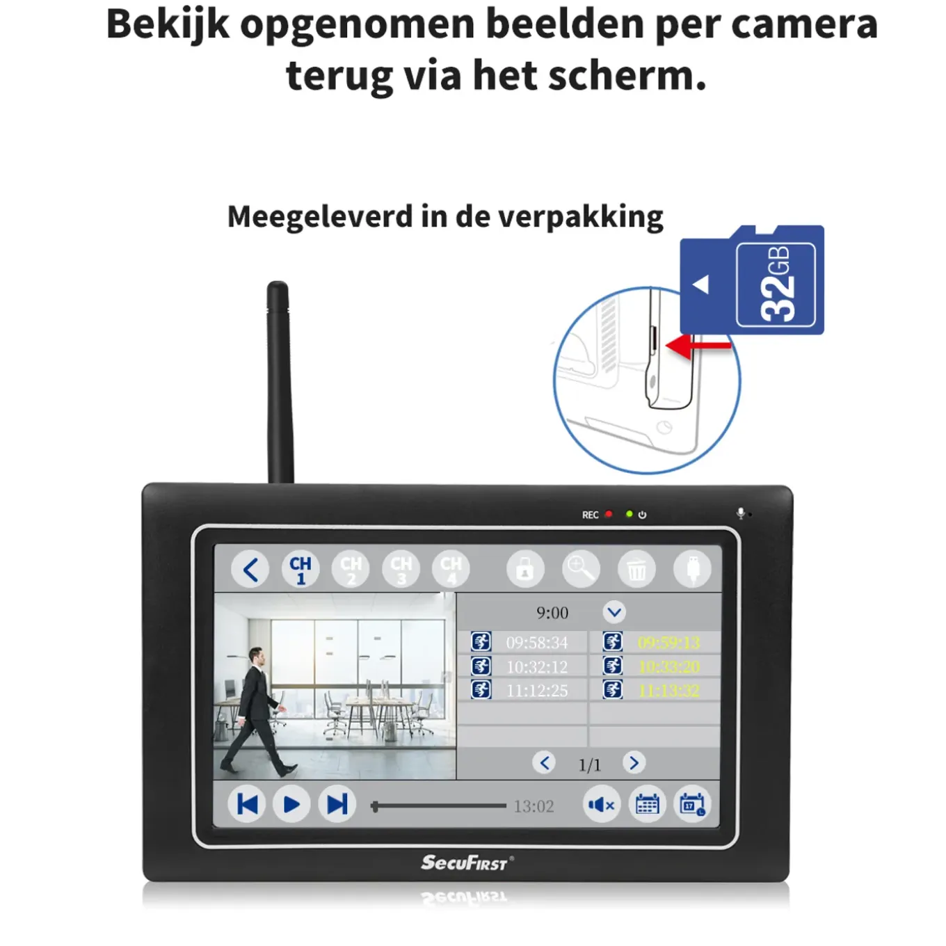 SecuFirst CWL401S/2 Met 7 inch monitor en 2x Draadloze Beveiligingscamera - Zwart