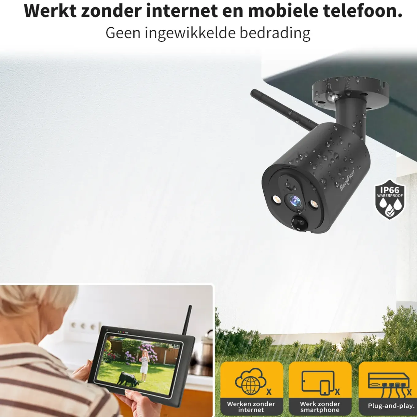 SecuFirst CWL401S/2 Met 7 inch monitor en 2x Draadloze Beveiligingscamera - Zwart
