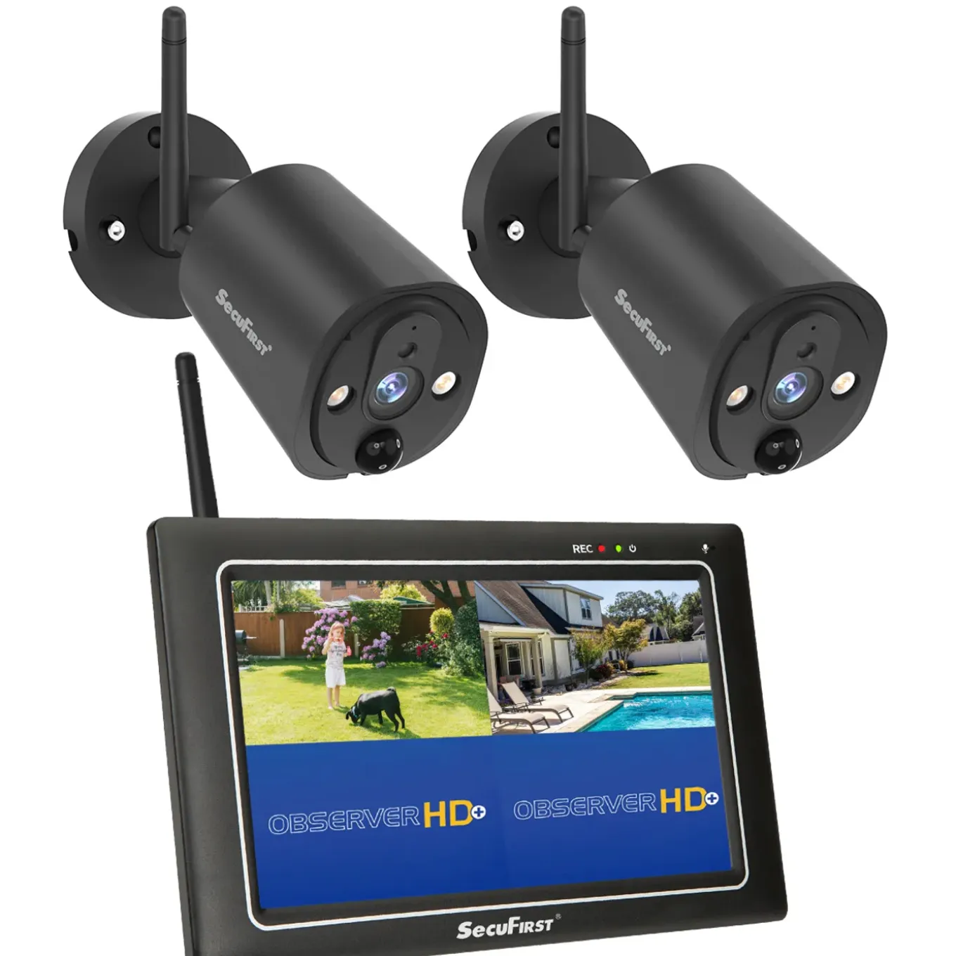 SecuFirst CWL401S/2 Met 7 inch monitor en 2x Draadloze Beveiligingscamera - Zwart