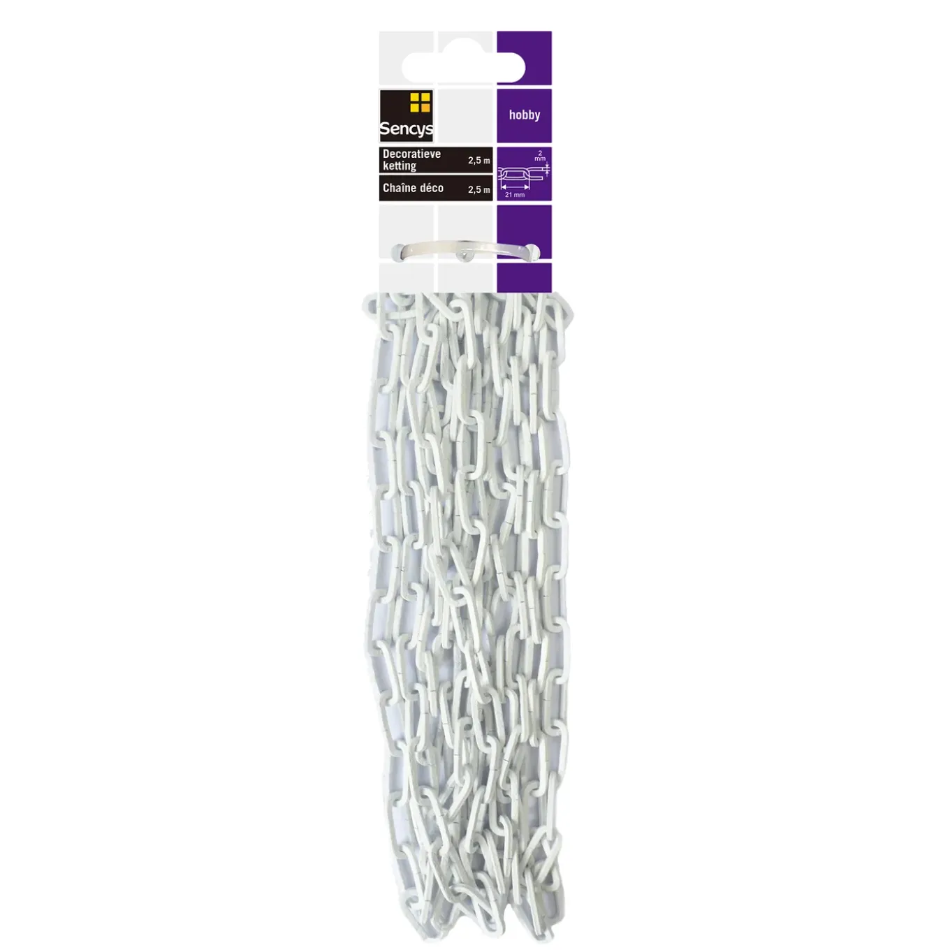 Sencys decoratieve ketting - staal - gehamerd - wit - 2mm - 2,5m