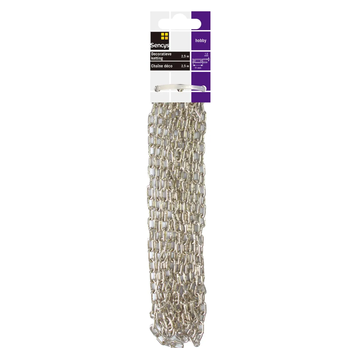 Sencys decoratieve ketting - staal - nikkel - 1,8mm - 2,5m