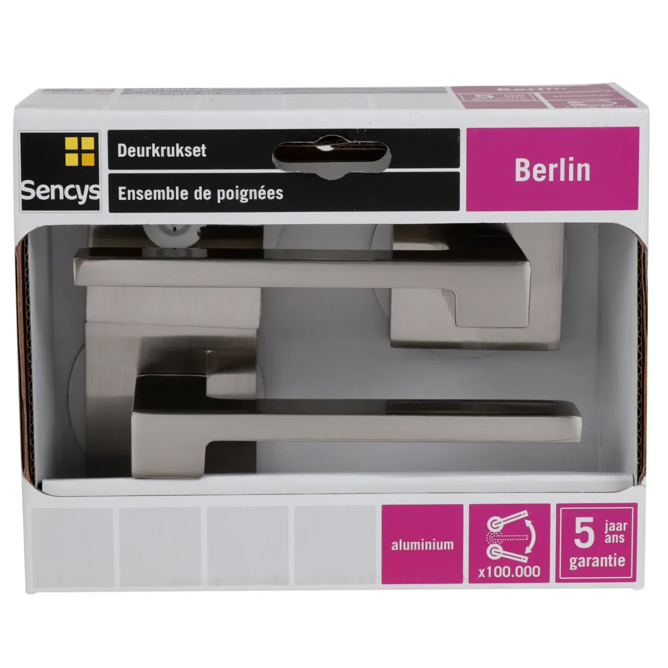 Sencys Deurkruk op Rozet Berlin - Aluminium - RVS Look Satin - Sleutelgat - Vierkant Rozet - 128 mm