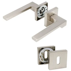 Sencys Deurkruk op Rozet Berlin - Aluminium - RVS Look Satin - Sleutelgat - Vierkant Rozet - 128 mm