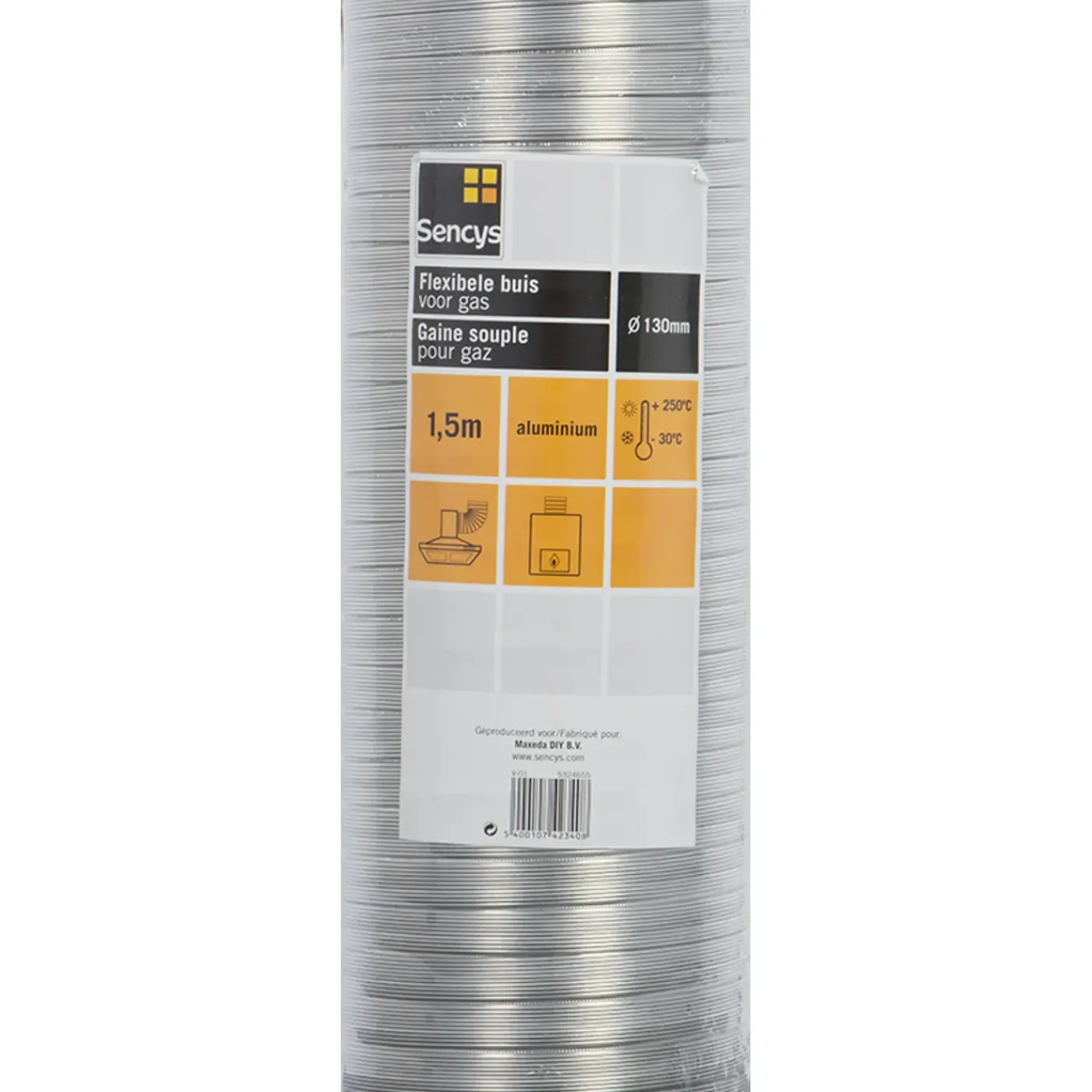 Sencys flexbuis aluminium voor geiser en VMC Ø132-139mm 150cm