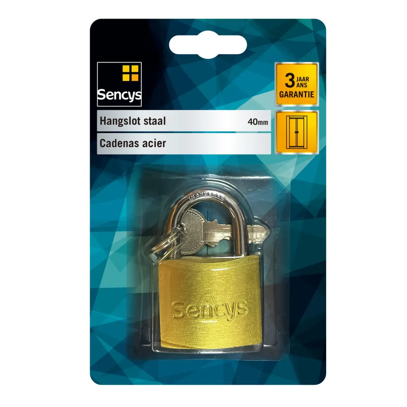 Sencys Hangslot met sleutel 40mm - Gehard staal, hoge veiligheid voor poort - Behuizing 40mm