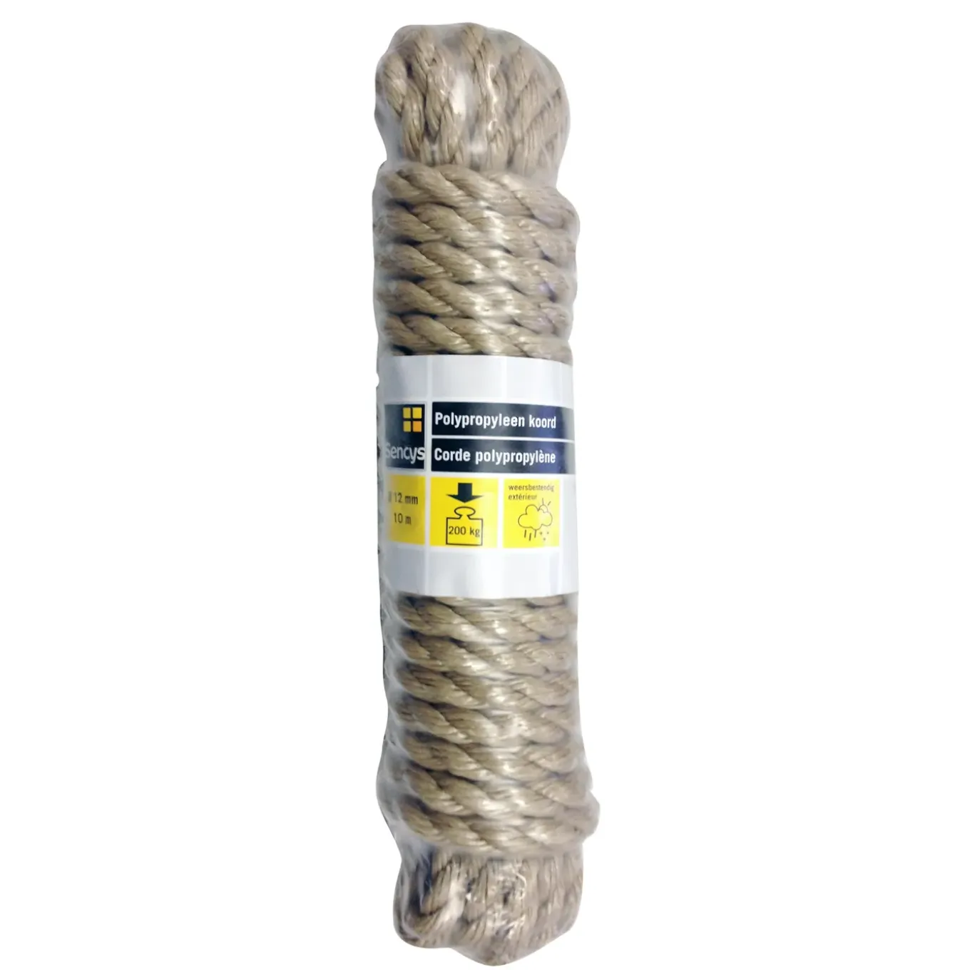 Sencys Hoogwaardig touw - Gevlochten polypropyleen - Weersbestendig - 12mm x 10m - Naturel