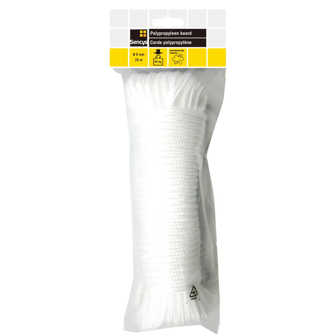Sencys Multifunctioneel Touw - Gevlochten polypropyleen - Weerbestendig - 6mm x 20m - Wit