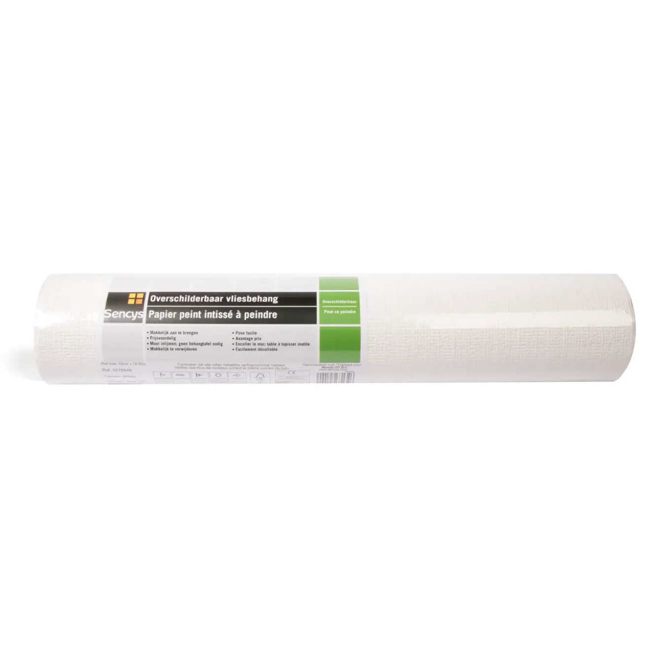 Sencys Overschilderbaar Vliesbehang Textuur - Wit - 10,05m x 52cm