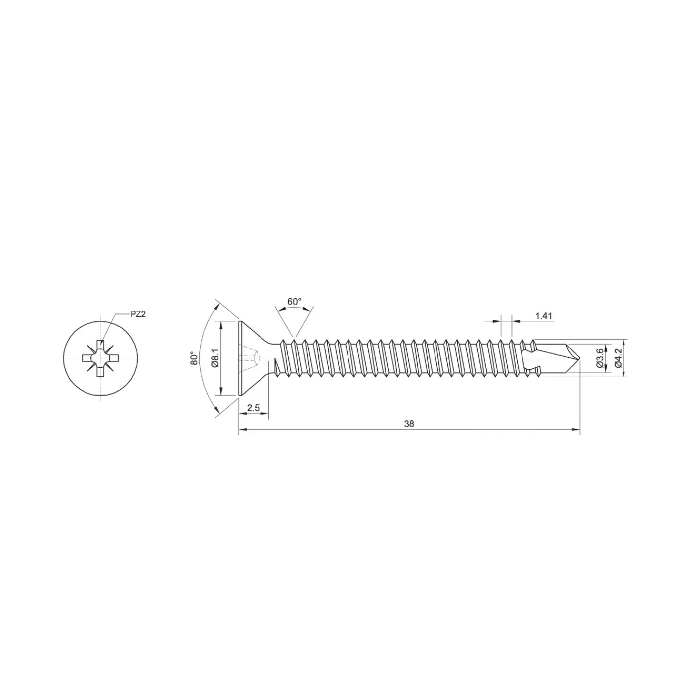Sencys Plaatschroef Zelfborende Schroef Gegalvaniseerd Vlakke Kop - 4,2x38mm - 30 stuks