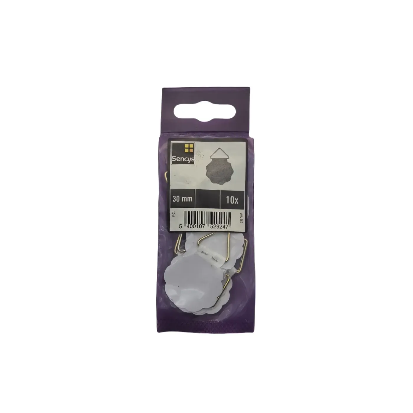 Sencys Plakhaakje voor schilderij - binnen - 30mm - wit - 10 stuks