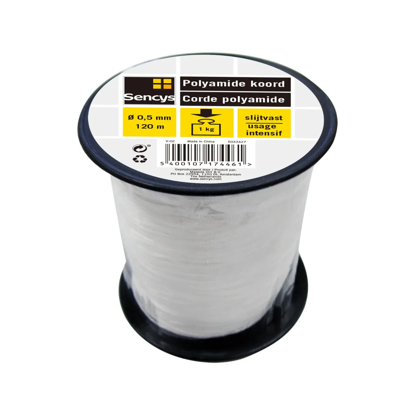 Sencys polyamide koord wit 0,5mm 120m