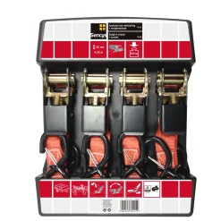 Sencys Ratelsjorband Rood met Veiligheidshaak - 4,25mx25mm - 250kg - 4 stuks