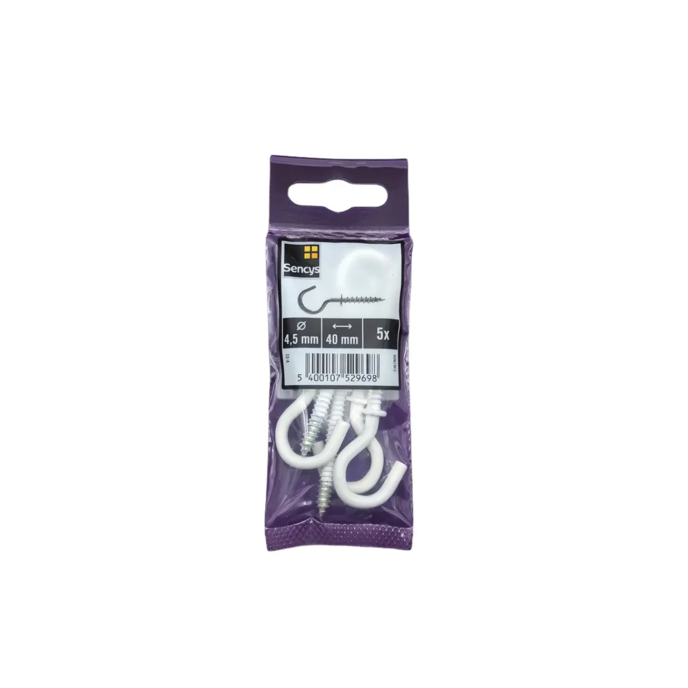 Sencys schroefhaak + hals 4,5x40mm wit per 5
