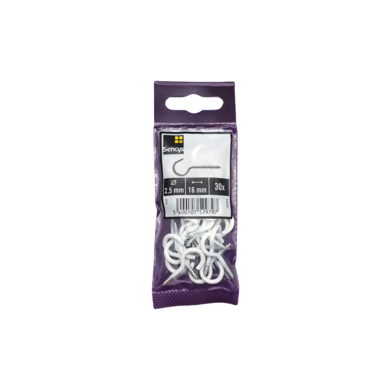 Sencys schroefhaak 2,5x16mm wit per 30