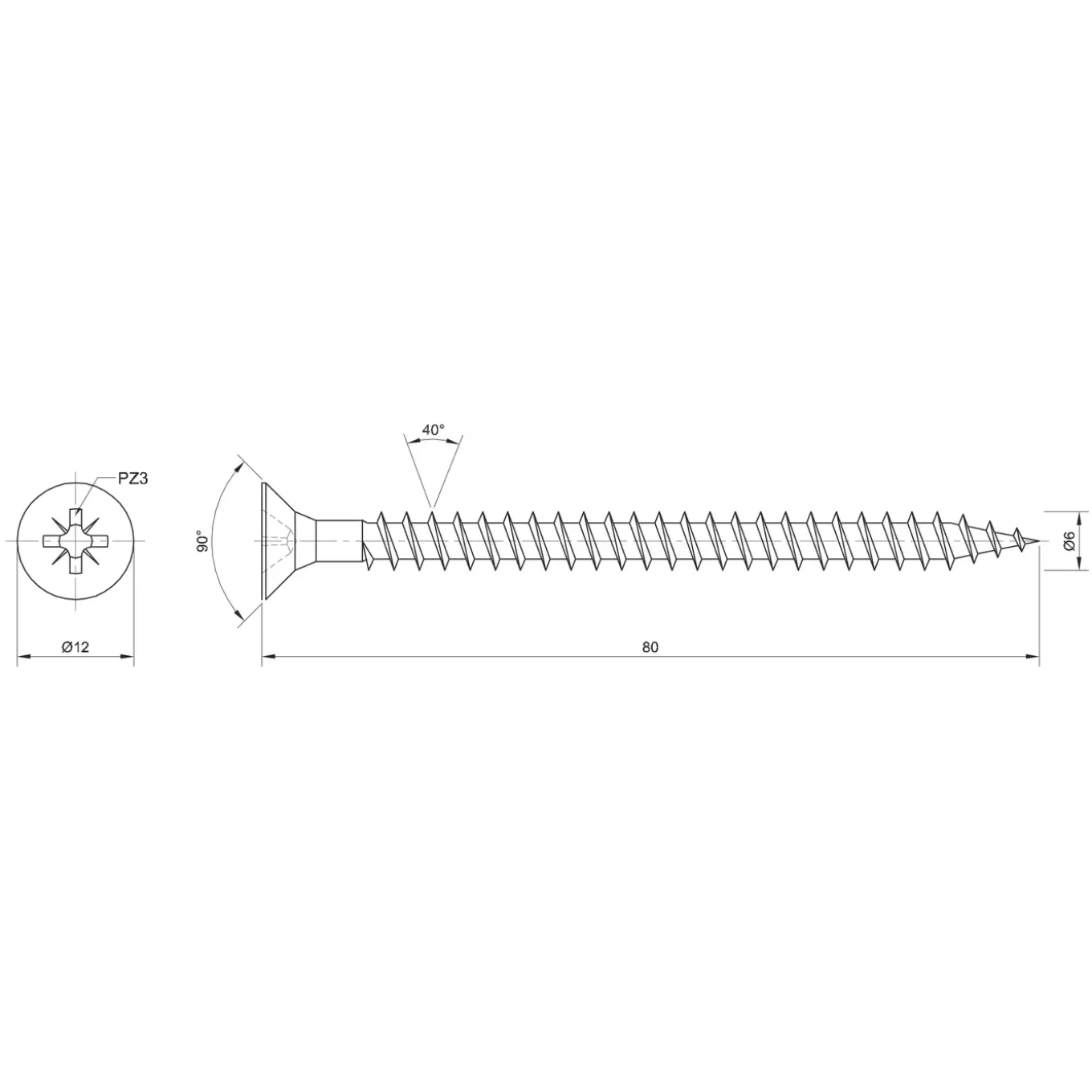 Sencys Universele Schroef RVS Verzonken Kop Pozi - 6x80mm - 5 stuks