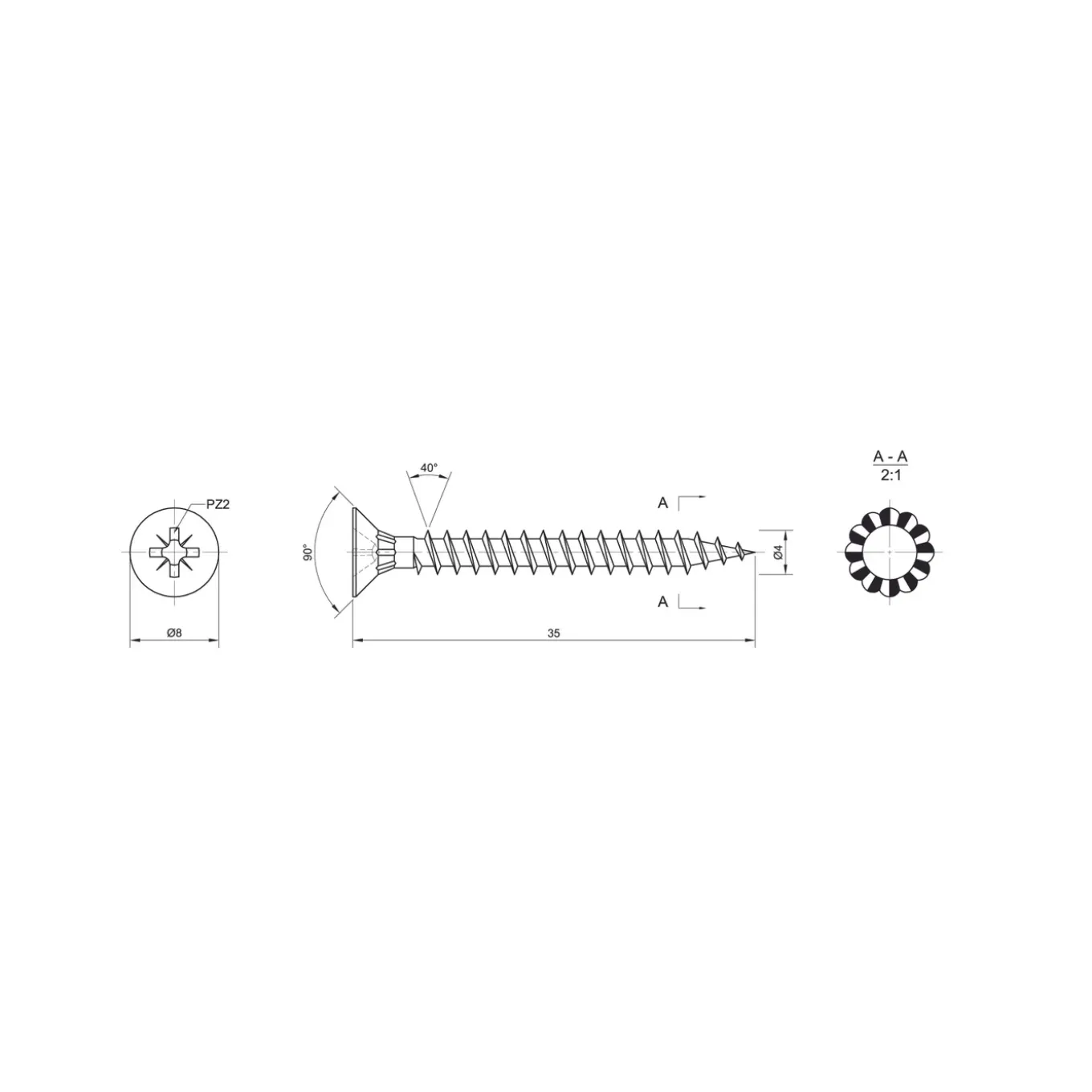 Sencys univ. schroef PK pozi 4x35mm gegalvaniseerd per 500