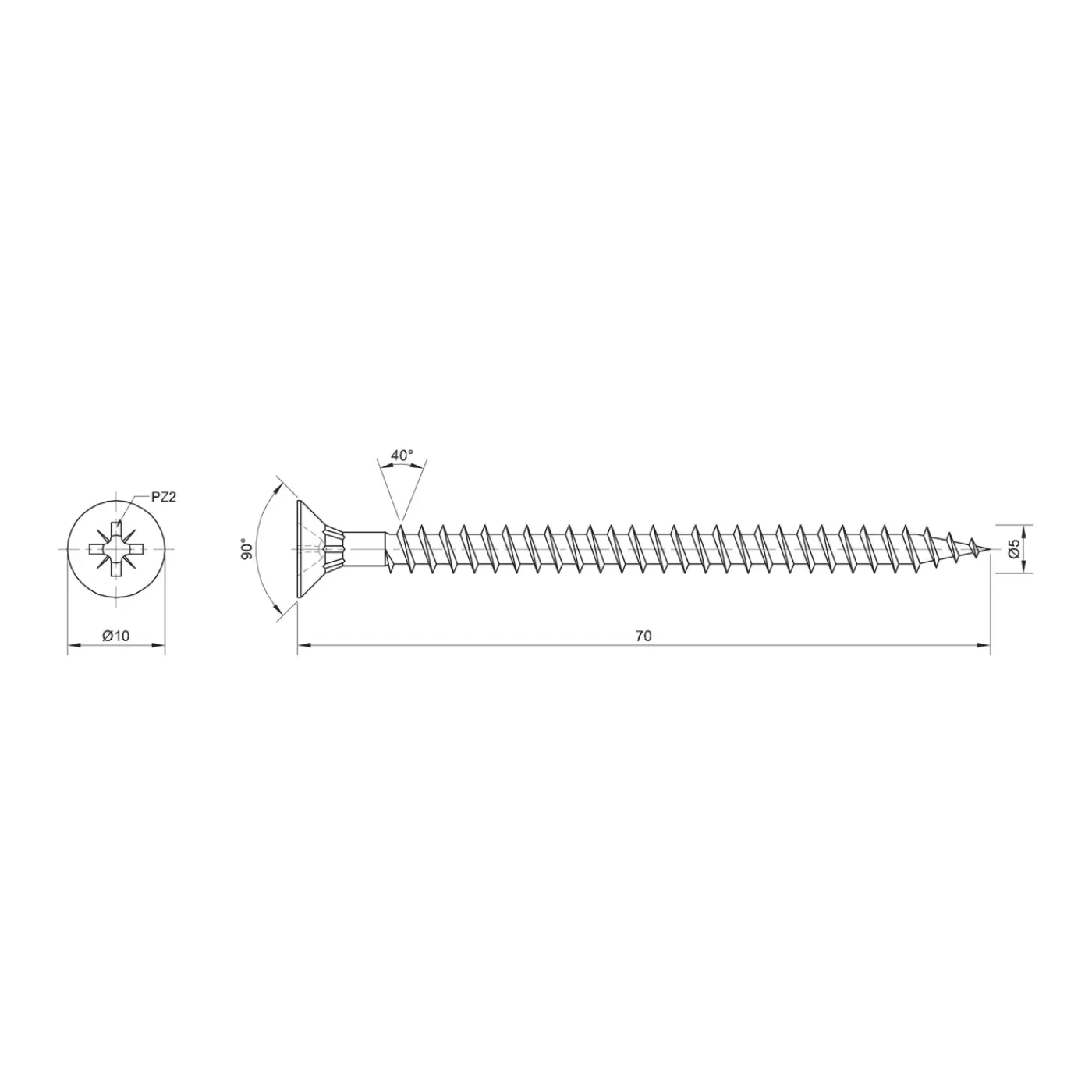 Sencys univ. schroef PK pozi 5x70mm r.v.s. per 60