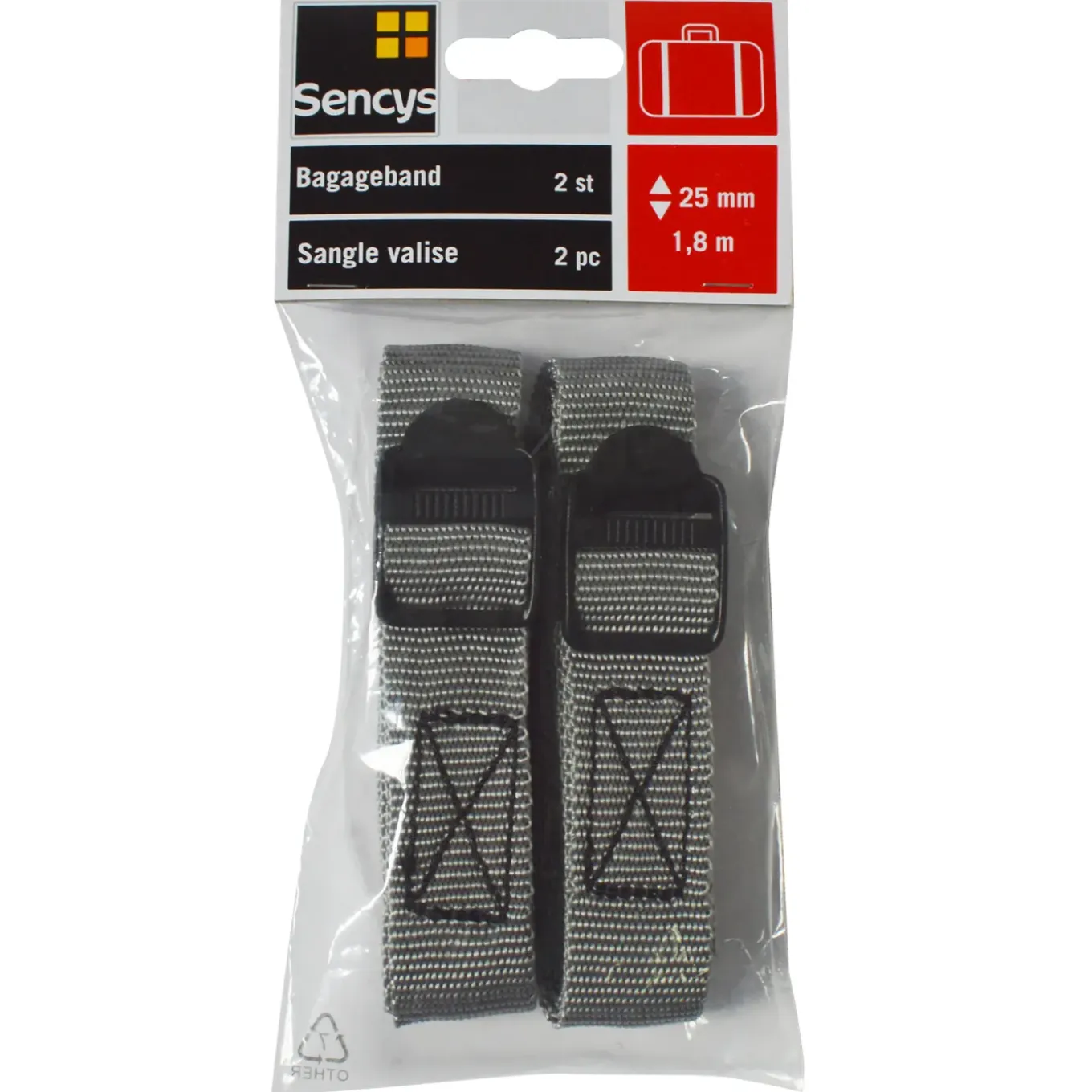 Sencys Verstelbare Bagageband Universeel - 1,8mx25mm - 2 stuks